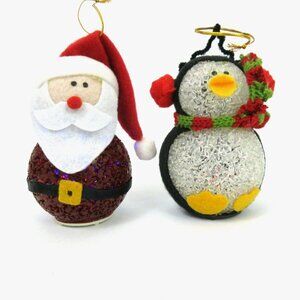 Fiber Optic Christmas Santa Claus and Penguin 4" Light Rotating Blue Red Color